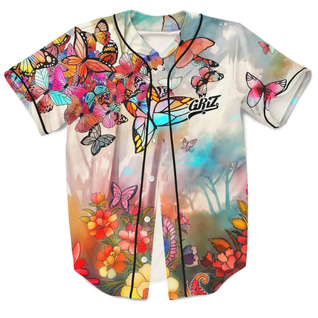 Griz Heaven Butterflies Streetwear Harajuku Thin button Baseball Uniform Men Women Baseball Jersey For EDM Festivals - Griz Merch