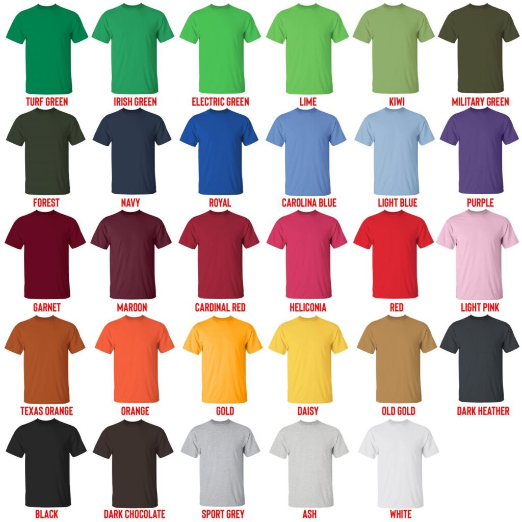 t shirt color chart - Griz Merch