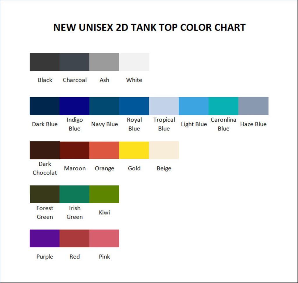 tank top color chart - Griz Merch