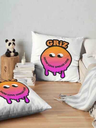 Griz Merch Dripy Smiley Throw Pillow Official Griz Merch