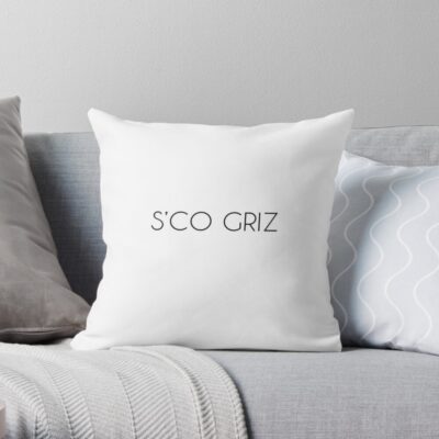 S’Co Griz Sticker Black Throw Pillow Official Griz Merch